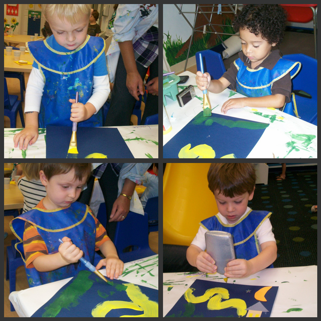 Ms. Penny came again today - Look at our Starry Night masterpieces!